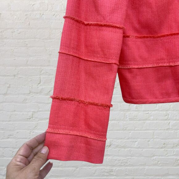 J.Crew Jacket Size 4 Coral Cropped Long Sleeve Fringe Trim Button NWT - Picture 8 of 16